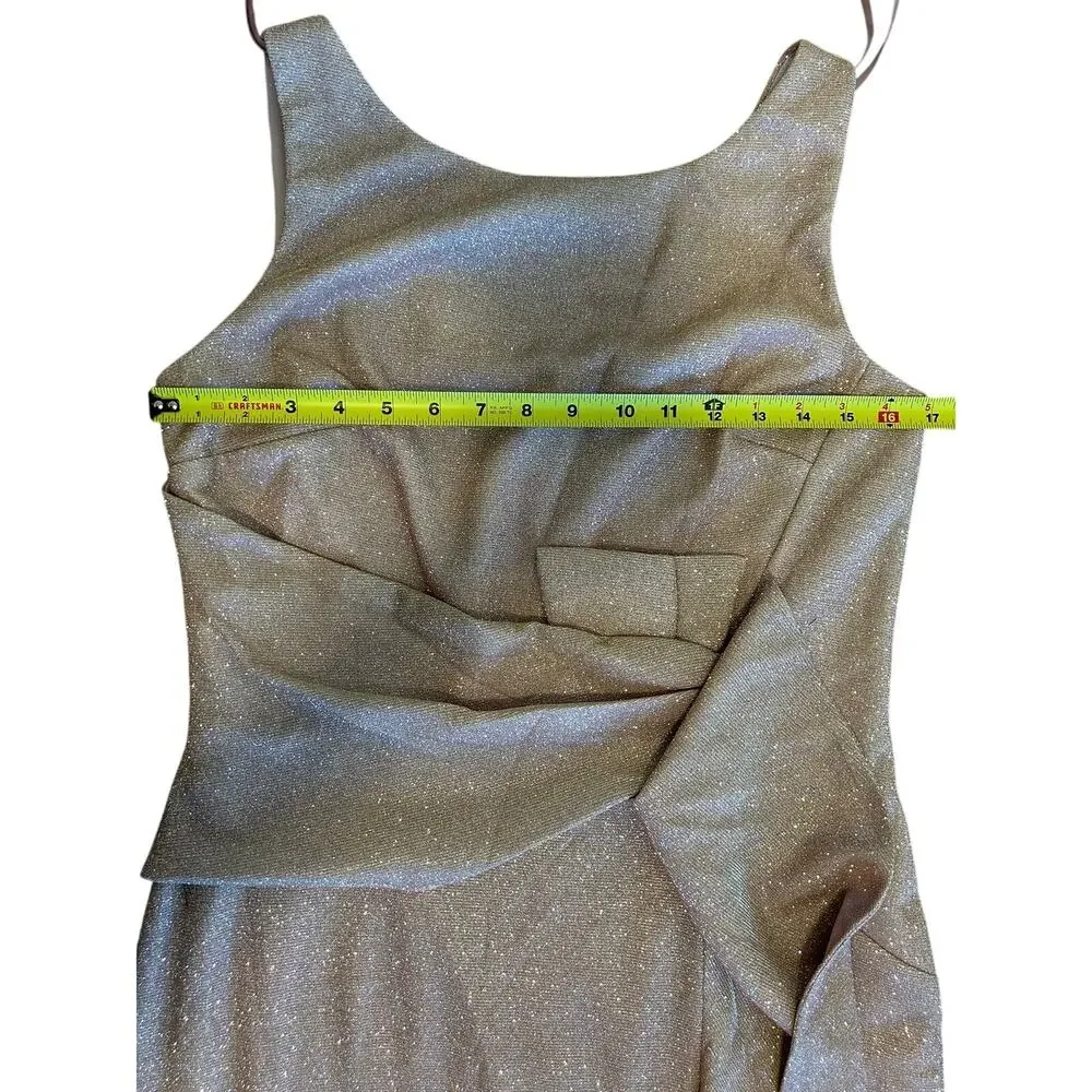 Betsy & Adam Petite Ruffled Shimmer Gown White pink Gold P12